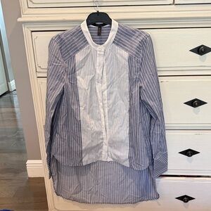 Striped Blue & White womens Button-Front Shirt
